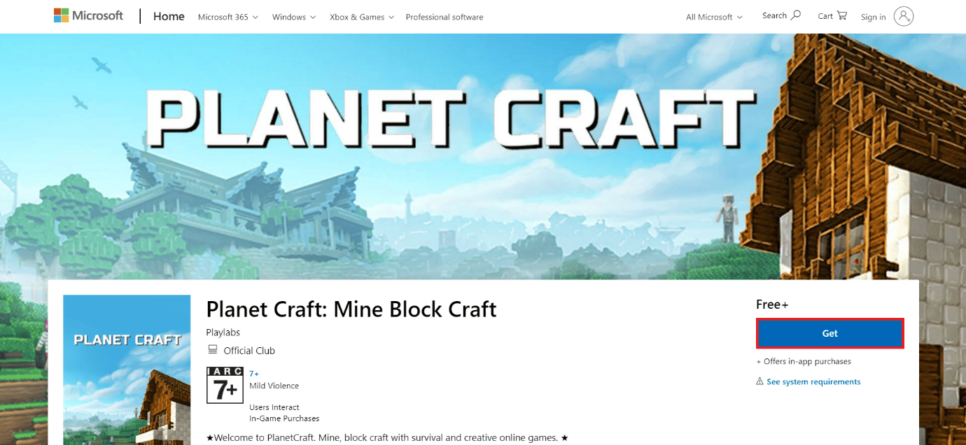 Planet Craft: Mine Block Craft のダウンロードページ