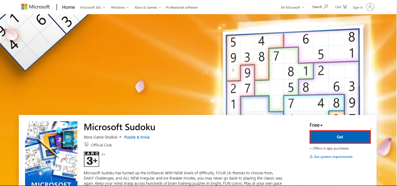 page de téléchargement de Microsoft sudoku. 50 meilleurs jeux gratuits pour Windows 10 à télécharger