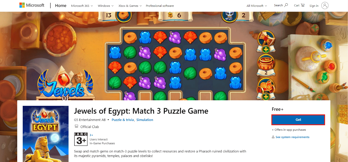 หน้าดาวน์โหลดของ Jewels of Egypt: Match 3 Puzzle Game