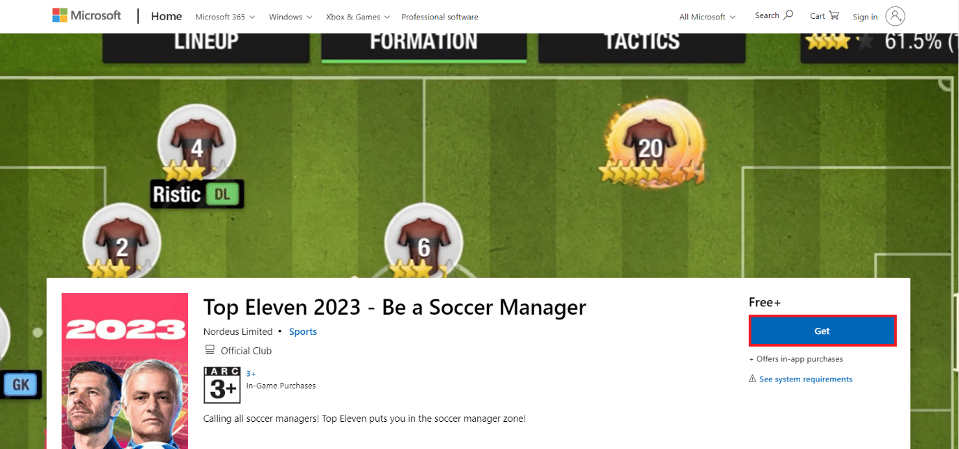 หน้าดาวน์โหลดของ Top Eleven 2023- Be a Soccer Manager