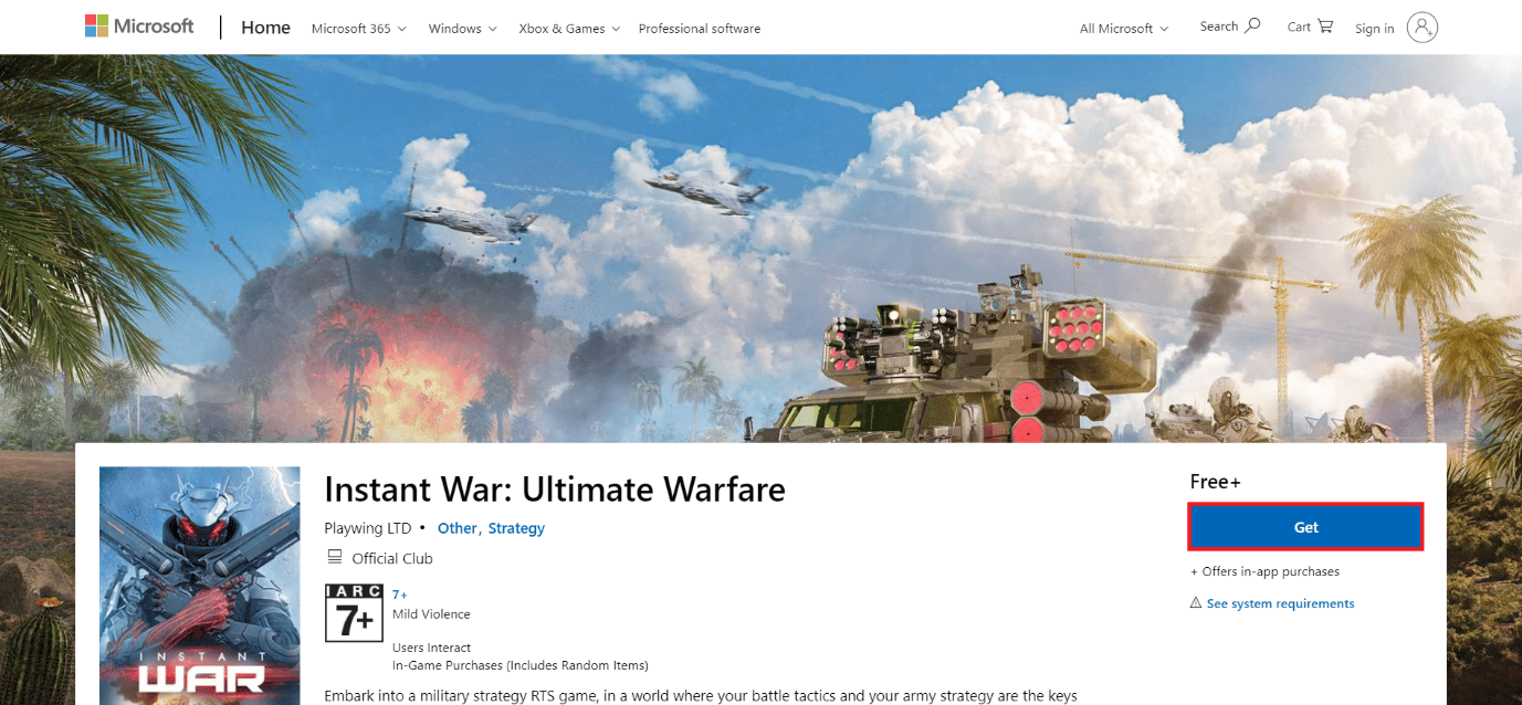 página de download de instant war: ultimate warfare