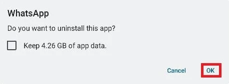 ยืนยันการถอนการติดตั้ง แก้ไขรูปแบบไฟล์ WhatsApp ที่ไม่รองรับบน Android