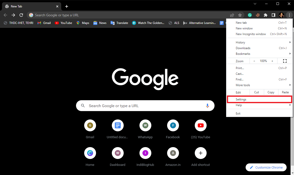 Ayarlar'a tıklayın. Google Chrome'da Virüs Taraması Başarısız Hatasını Düzeltmenin En İyi 11 Yolu