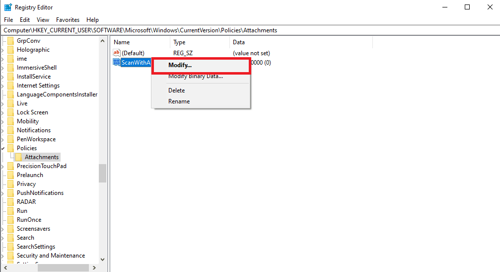 คลิกขวาที่คีย์ DWORD ใหม่ แล้วคลิก Modify...