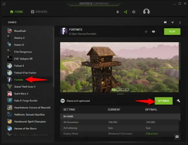 O GeForce Experience pode otimizar as configurações jogo a jogo para maximizar o desempenho.