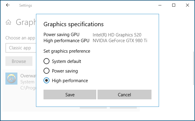 Windows 可以在專用 GPU 和集成 GPU 之間切換以節省電量。