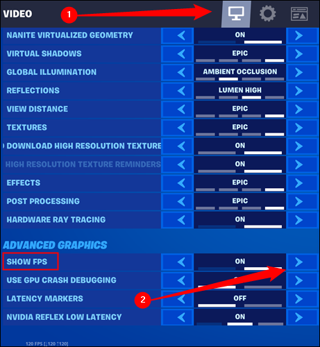 Pengaturan Grafik Fortnite.