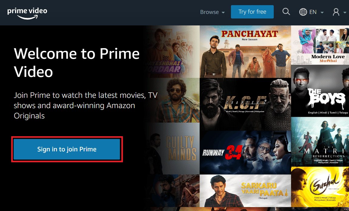 Войдите в свою учетную запись с веб-сайта Prime Video.