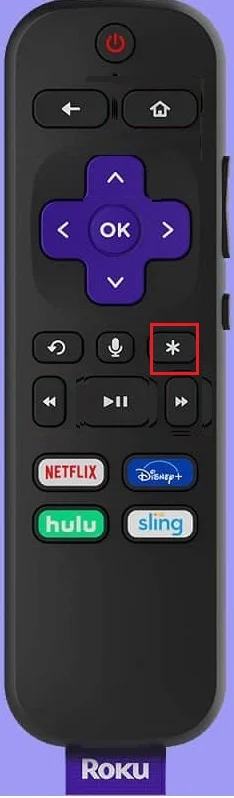 用于打开选项的 Roku Remote Star 按钮