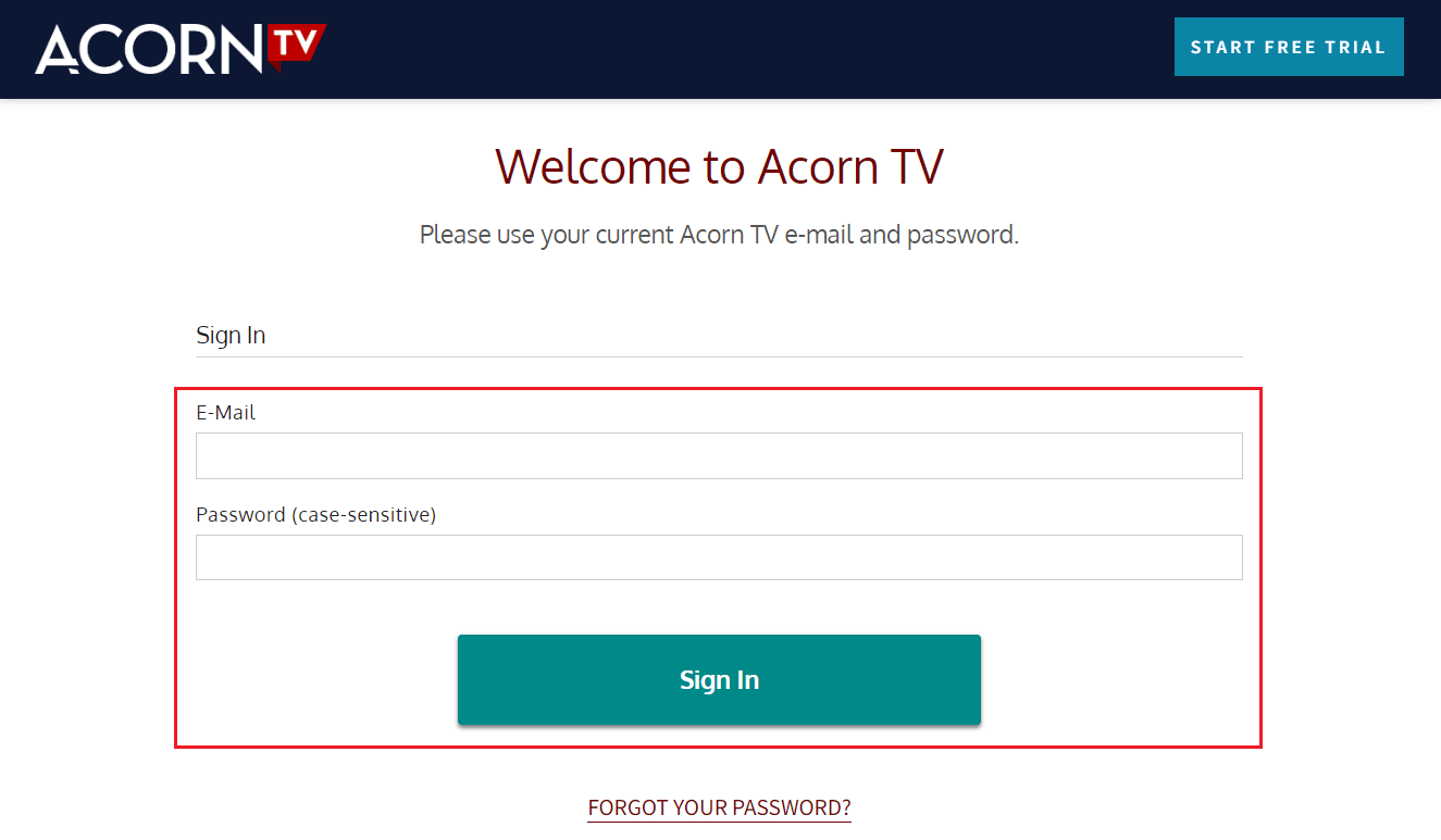 Accedi al tuo account Acorn con e-mail e password