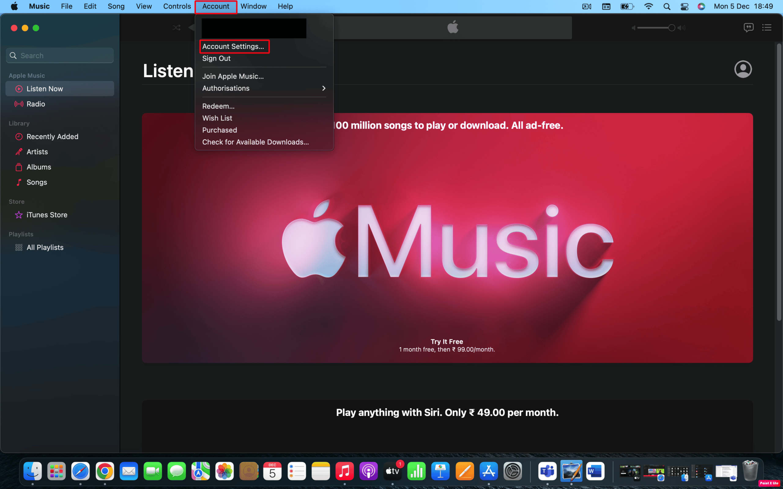 alege setările contului | Cum să anulați iTunes Radio