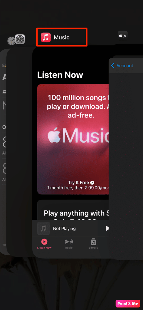 geser ke atas aplikasi musik untuk menutupnya | Cara Membatalkan iTunes Radio