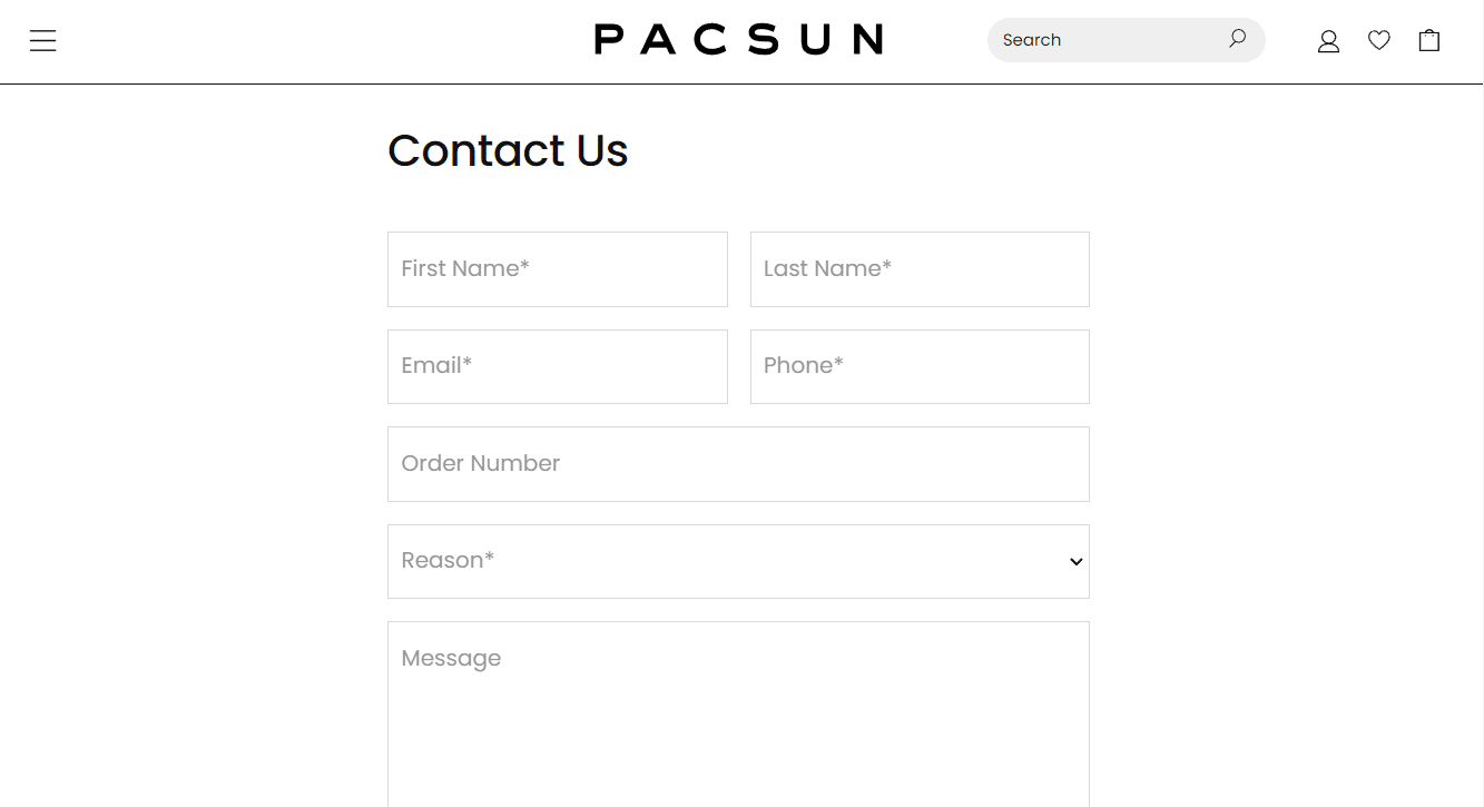 ติดต่อเรา หน้าเว็บ | PacSun ส่งอีเมลยืนยัน