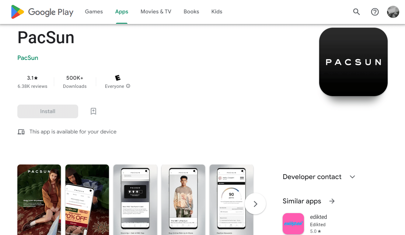 App PacSun Play Store