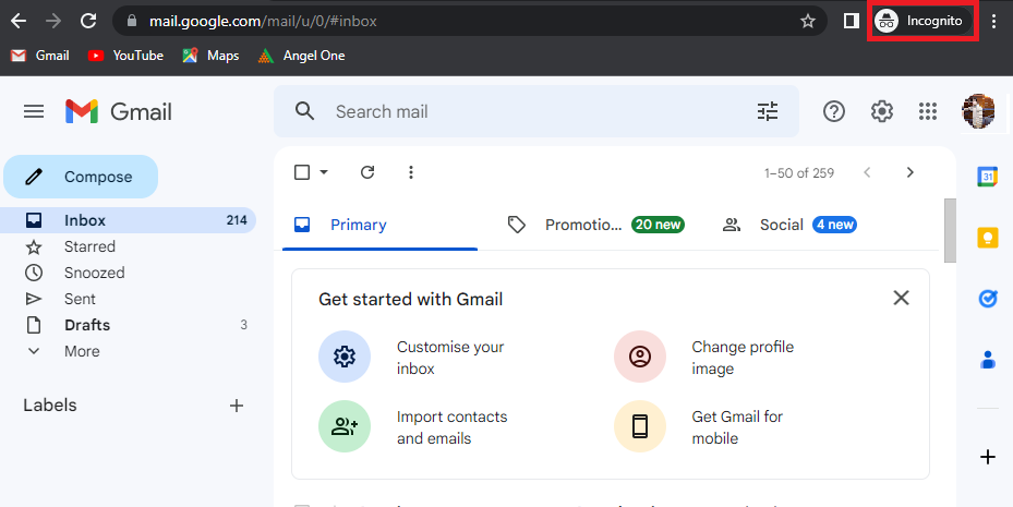 Abra o Gmail no modo de navegação anônima