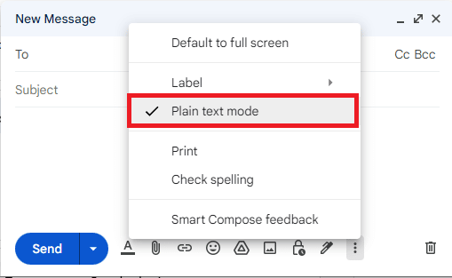 プレーンテキストモードオプションのチェックを外します