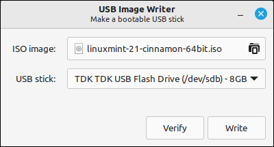 L'application Linux Mint 21.1 USB Image Writer