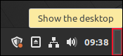 O botão quase invisível "mostrar área de trabalho" no Linux Mint 21.1