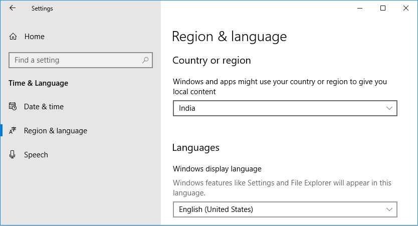 Din meniul drop-down Țară sau regiune, selectați țara dvs