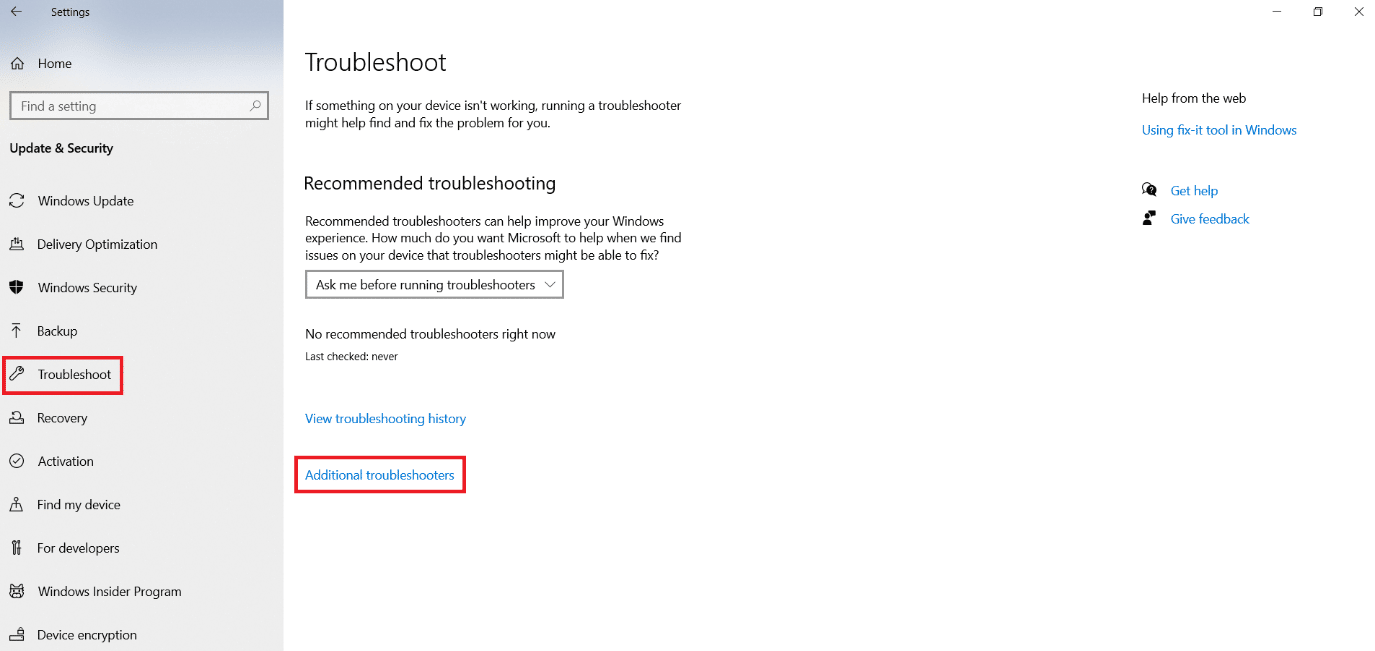 เลือก Troubleshoot จากแผงด้านซ้ายและคลิกที่ตัวแก้ไขปัญหาเพิ่มเติม - How to Type Backwards in Keyboard?7