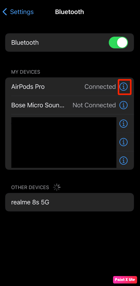 点击 i 图标 |如何修复 AirPods 已连接但声音来自电话