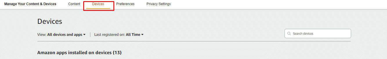 Sekarang beralih ke tab Perangkat dan Anda akan melihat semua perangkat yang masuk ke akun Amazon Anda.