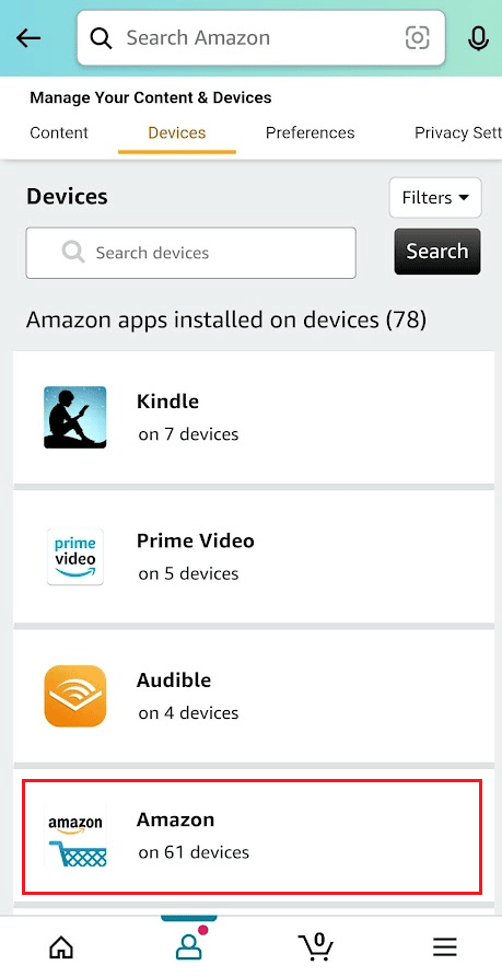 Appuyez sur Amazon dans la liste pour voir tous les appareils enregistrés