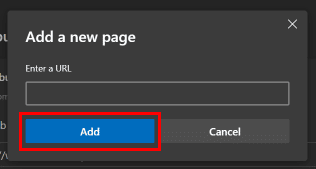 Pegue la URL de MSN copiada en el campo y haga clic en el botón Agregar para configurar MSN como su página de inicio.