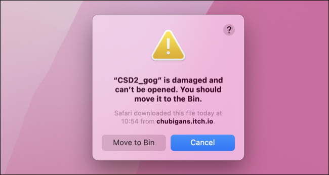 Il file è un errore danneggiato su macOS