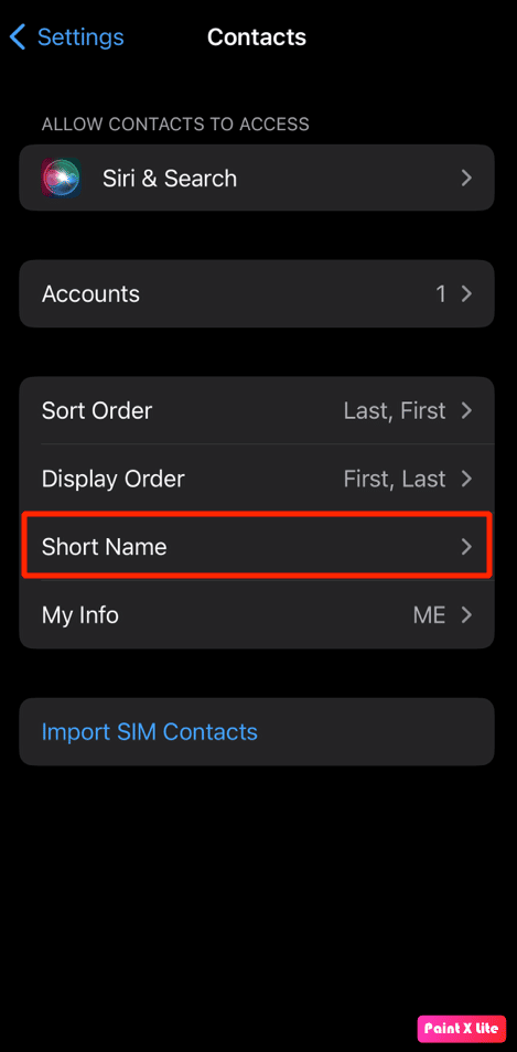 elija la opción de nombre corto | Cómo arreglar todos los nombres de contactos desaparecidos en iPhone