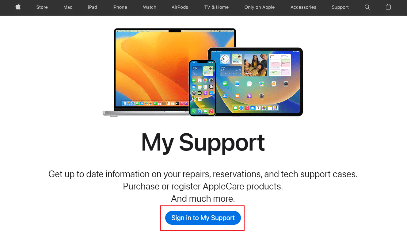 [マイ サポートにサインイン] をクリックし、Apple ID とパスワードでサインインします。