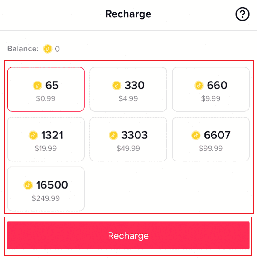 seleccione el paquete de monedas deseado y toque Recargar | ¿Cómo funcionan las monedas en TikTok?