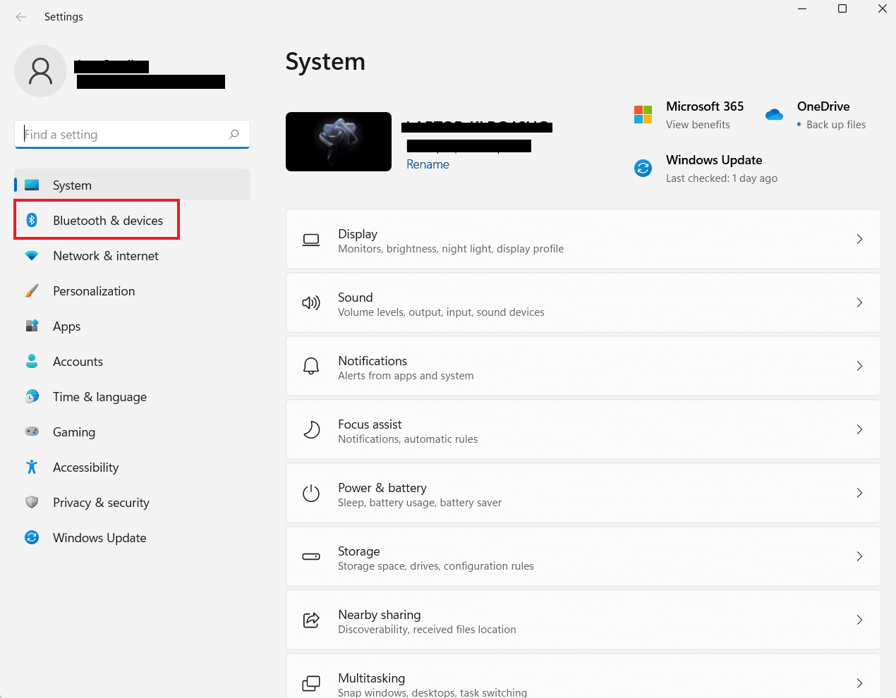 Clique em Bluetooth e dispositivos