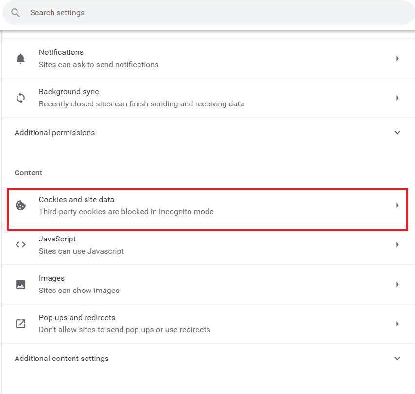 Cliquez sur Cookies et données de site | Impossible de se connecter à YouTube