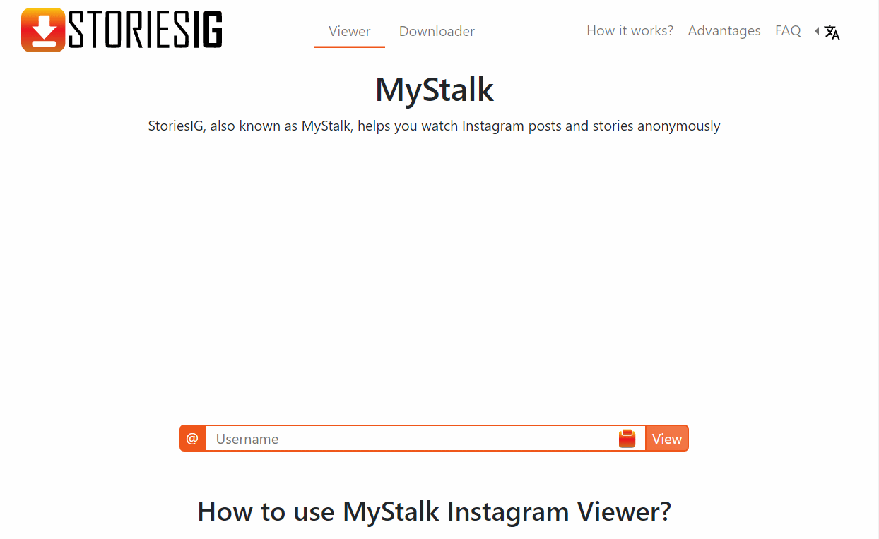 Mystalk | の検索バーにユーザー名を入力します。アカウントなしで Instagram の投稿とストーリーを表示する