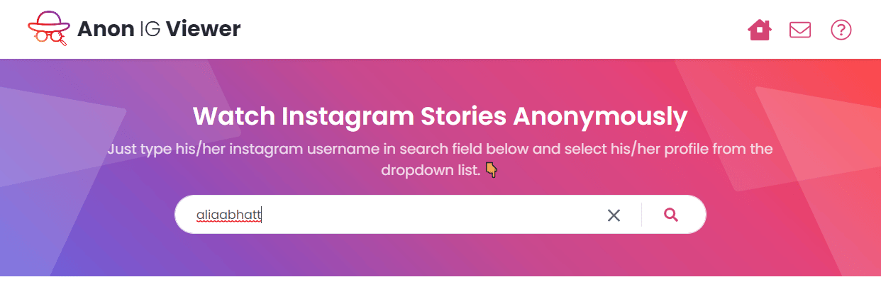 Suche nach dem gewünschten Profil auf Anon IG Viewer | Anzeigen von Instagram-Posts und -Storys ohne Konto