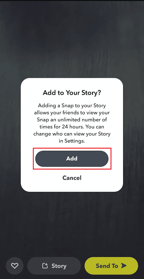 Tippe im Bestätigungs-Popup auf „Hinzufügen“, um den Snap in deiner Story zu reposten