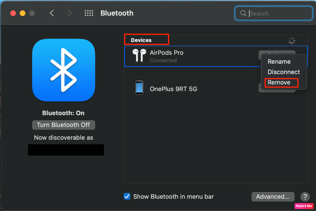 di bawah perangkat pilih opsi hapus | Cara Memperbaiki AirPods Terhubung ke Mac tetapi Tidak Ada Suara