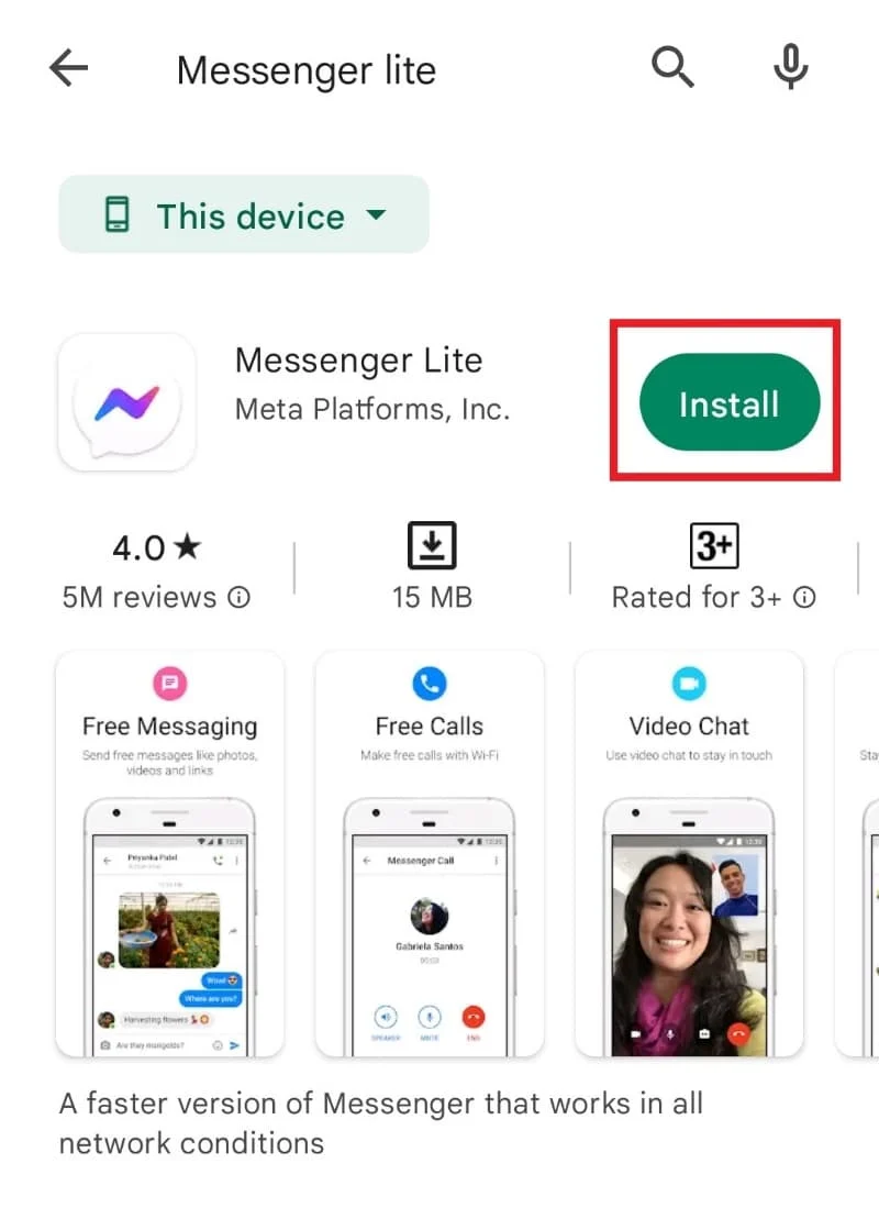 قم بتثبيت Messenger Lite