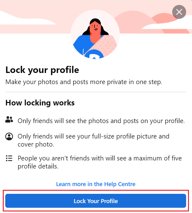 Klik pada opsi Kunci Profil Anda untuk mengonfirmasi tindakan