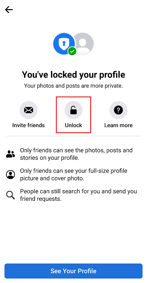 Atingeți pe Deblocare profil - Deblocare
