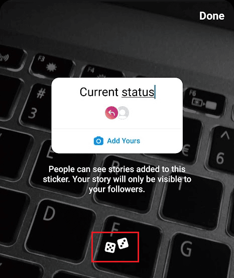 Значок игральной кости - случайные подсказки, автоматически предложенные Instagram