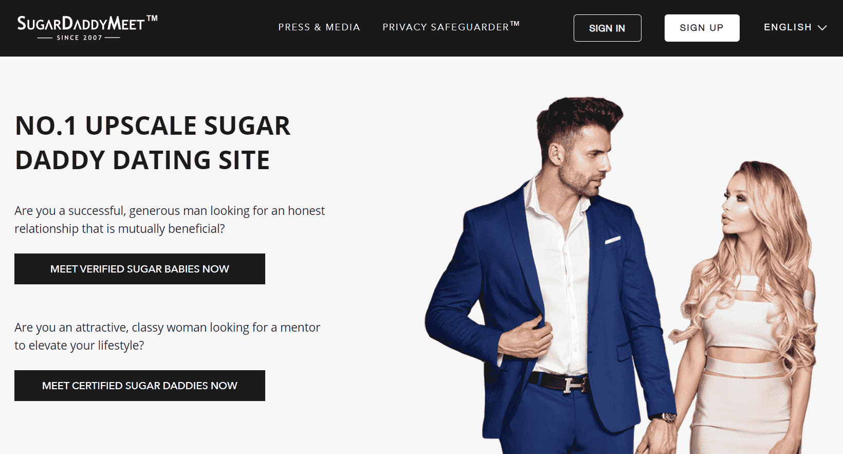 Página de inicio del sitio web SugarDaddyMeet