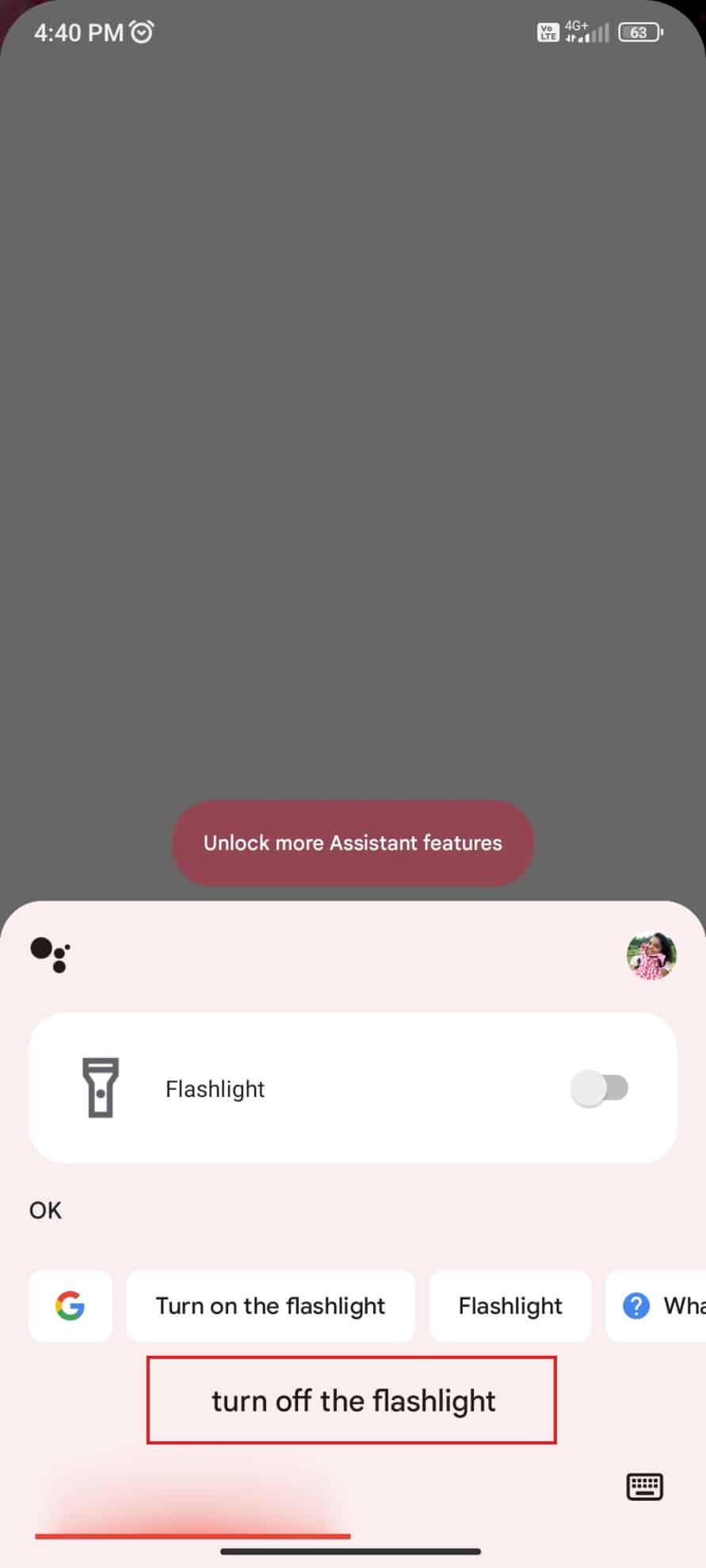 Éteignez la lampe de poche à l'aide de Google Assistant
