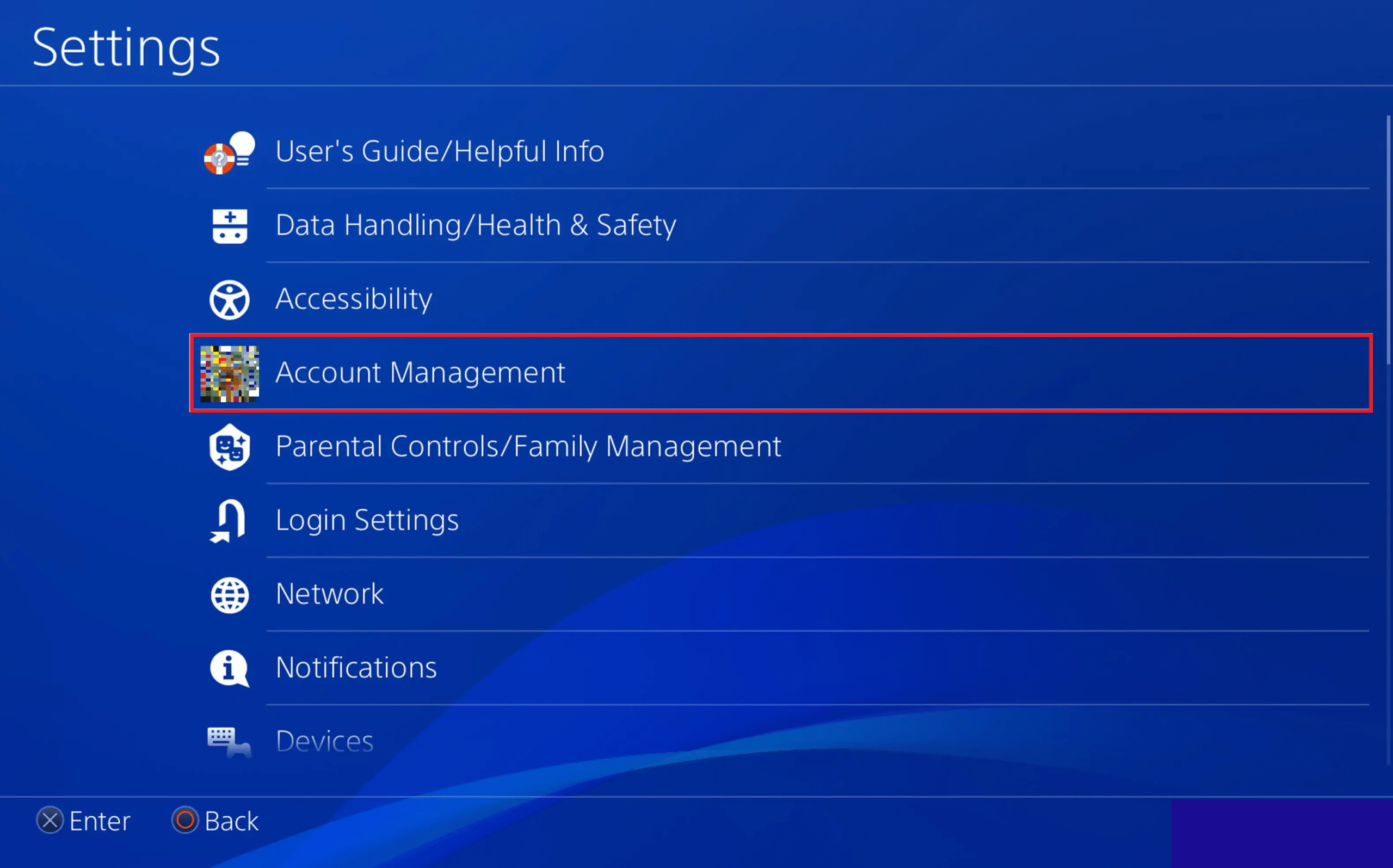 進入賬戶管理 |如何更改 PS4 上的家長控制