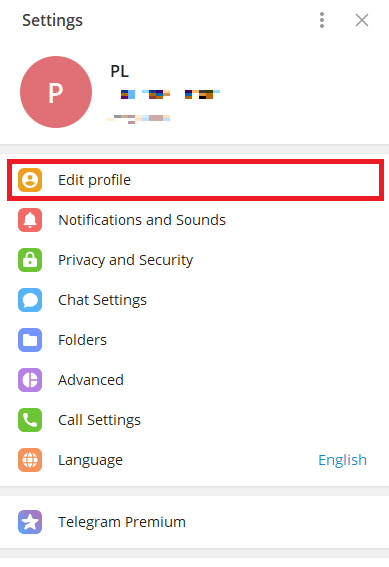 Profili düzenle'ye tıklayın. Telegram Profil Resmi Ekleme, Değiştirme ve Silme