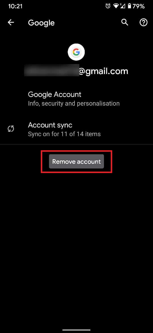 appuyez sur "Supprimer le compte" pour supprimer le compte de votre appareil Android.