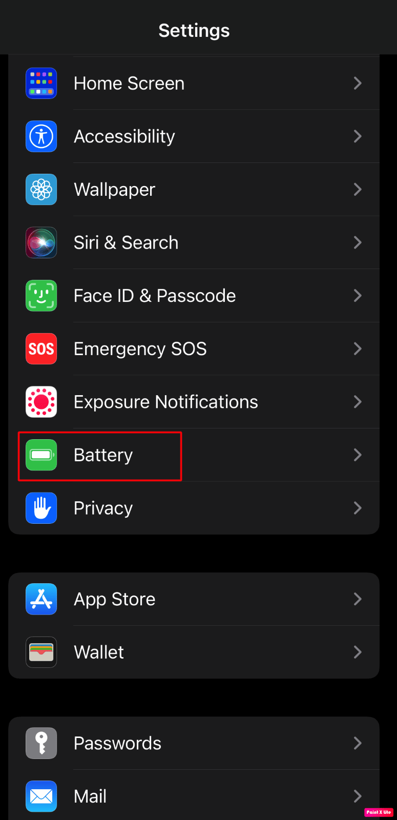elija la opción de batería | Cómo arreglar iPhone Share My Location está en gris