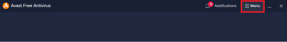 faceți clic pe Meniu în Avast free antivirus