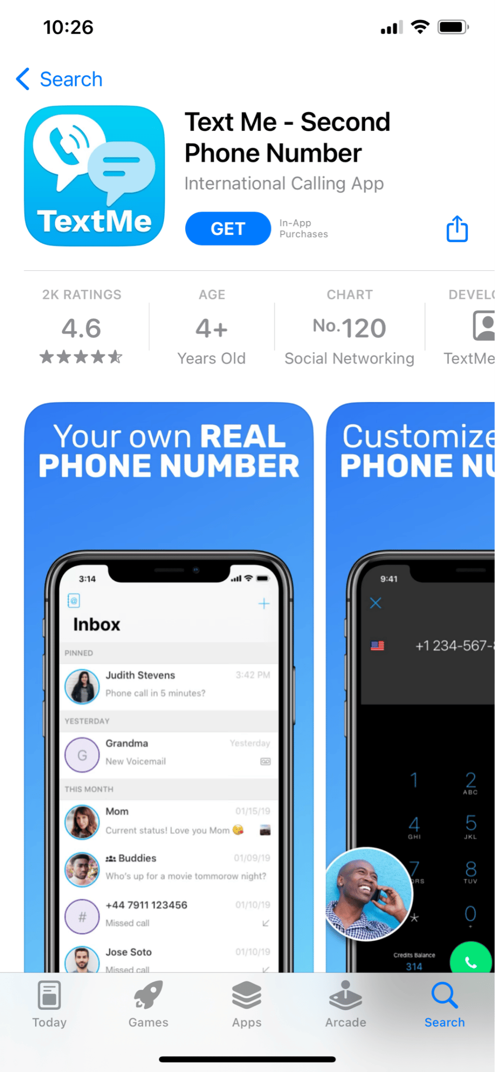 Scrivimi - Secondo numero di telefono App Store